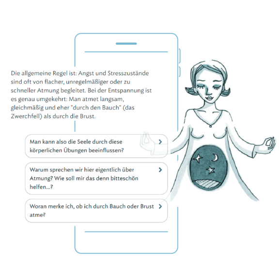 Abbildung eines virtuellen Dialogs in deprexis, in dem verschiedene Antwortmöglichkeiten zur Verfügung stehen